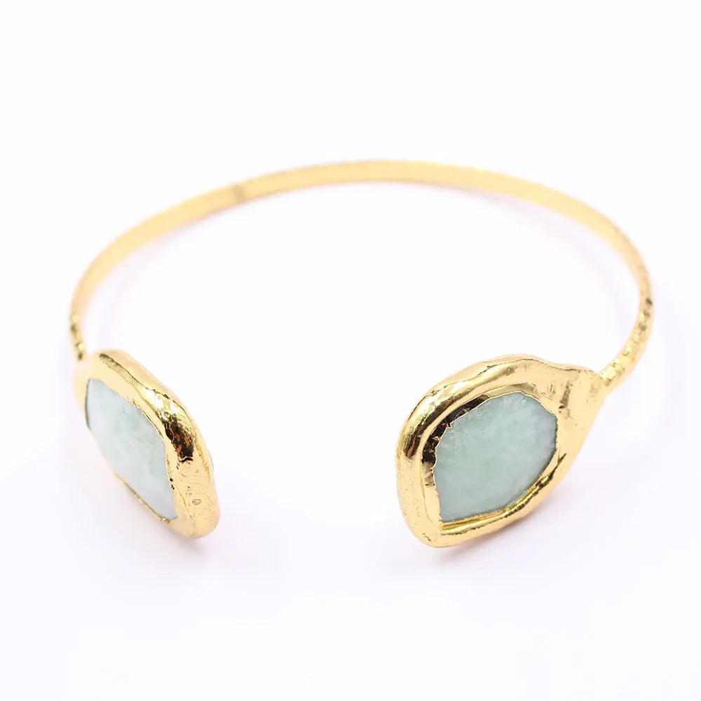 Bohemia Green Amazonite Stone Cuff  Bracelet - Almkh