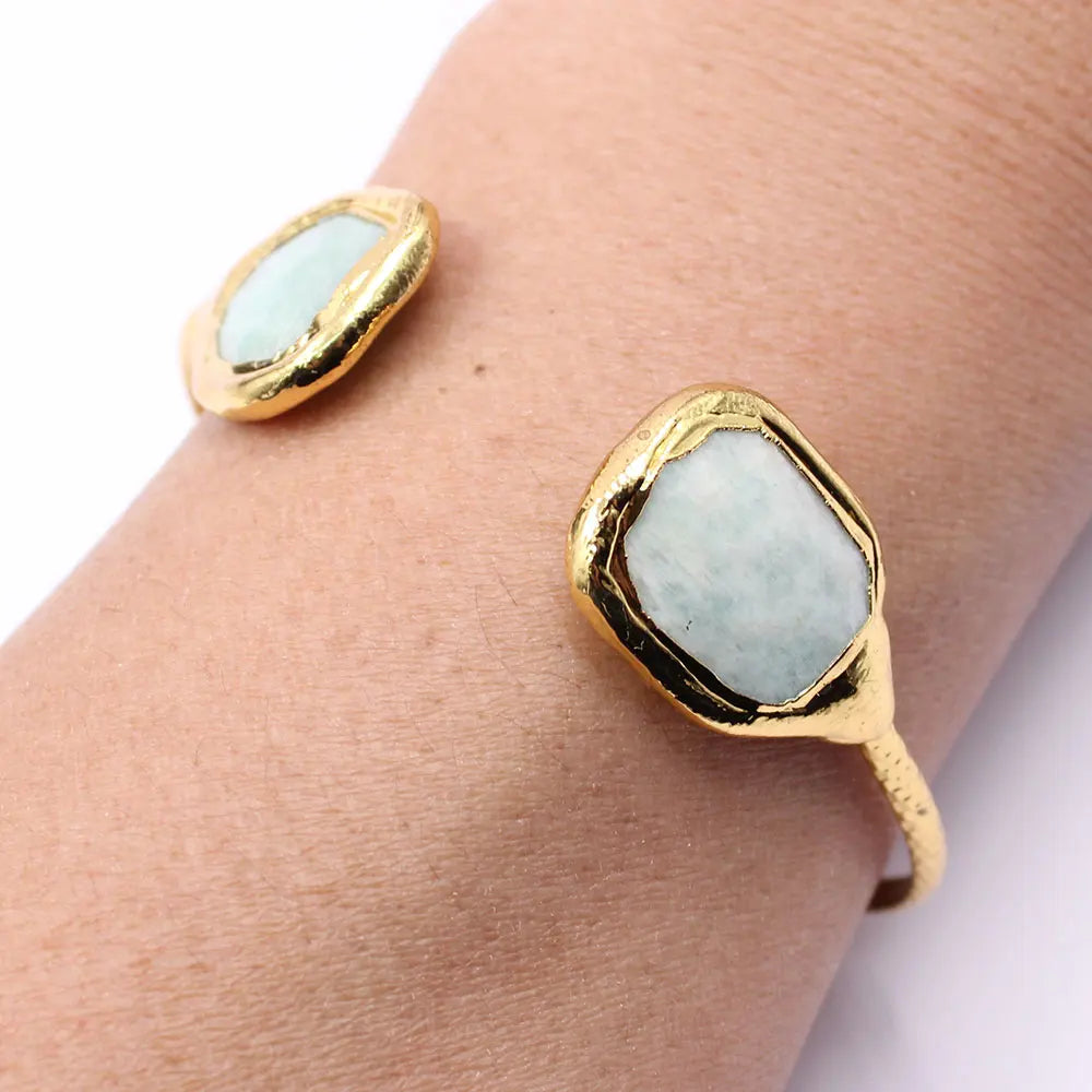 Bohemia Green Amazonite Stone Cuff  Bracelet - Almkh