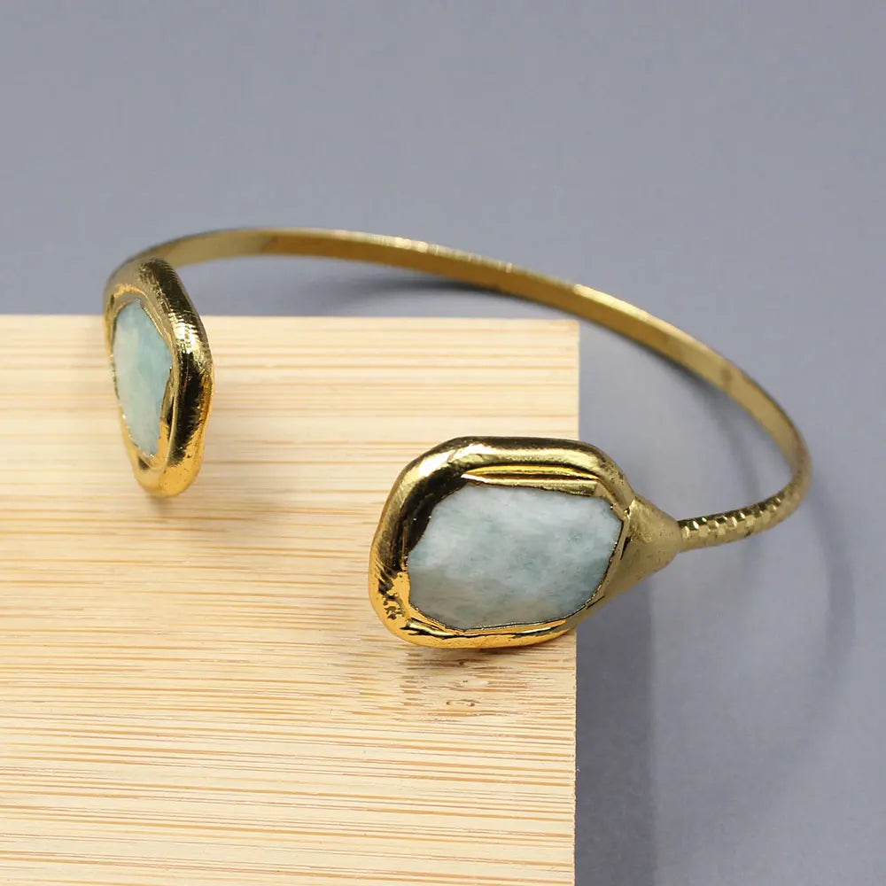 Bohemia Green Amazonite Stone Cuff  Bracelet - Almkh