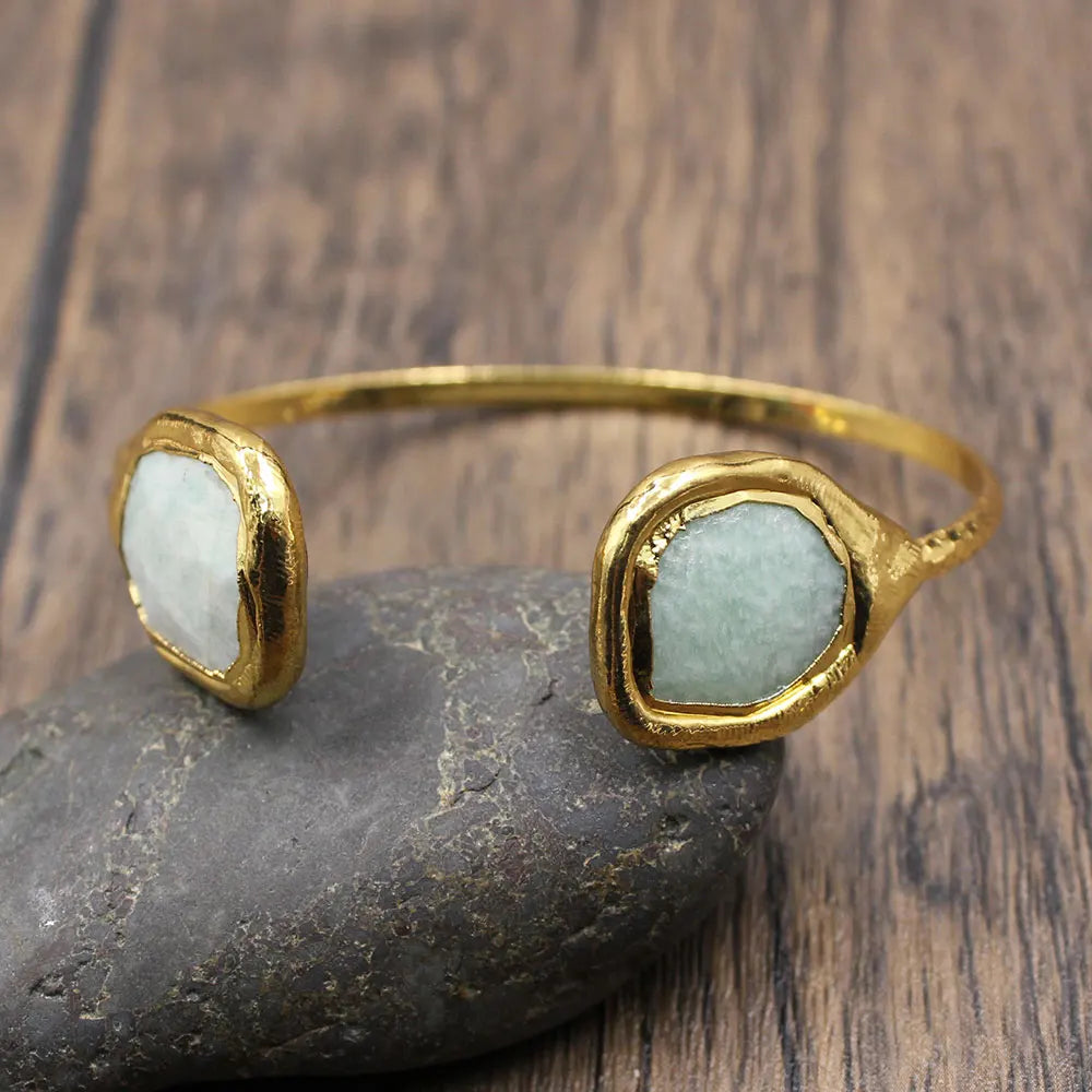 Bohemia Green Amazonite Stone Cuff  Bracelet - Almkh