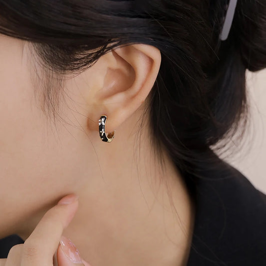 Black Enamel Hoop Earrings